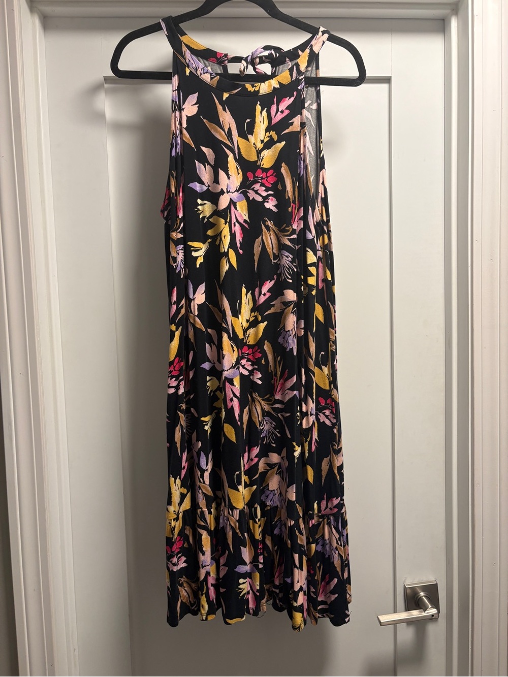Time and Tru Black Midi dress with pink, yellow & purple floral print